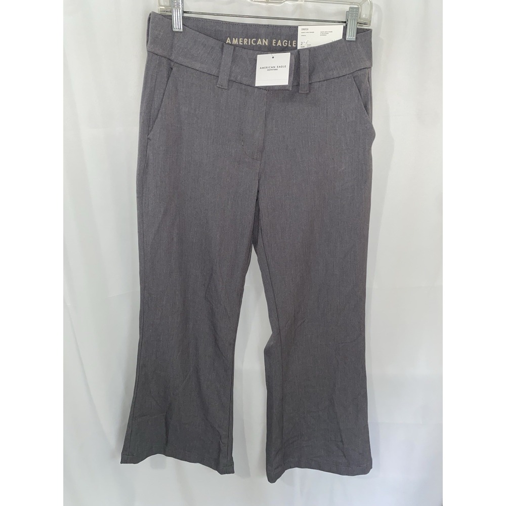 NWT American Eagle Baggy Flare Trouser Pants Stretch Size 2 Short Grey